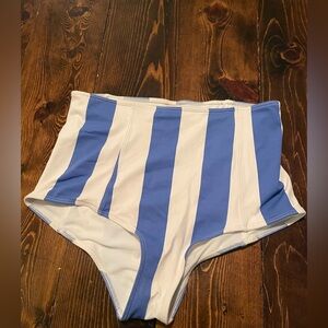 Kortni Jeane Blue and White Striped High-Waisted Bikini Bottom